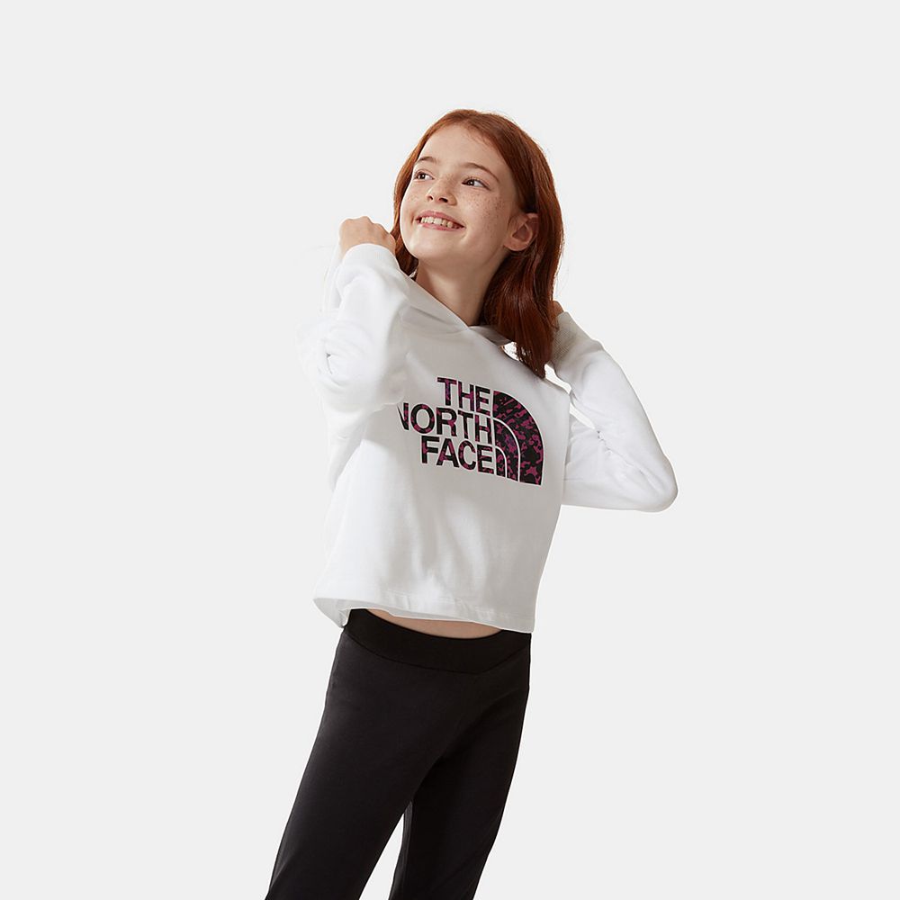 The North Face Hoodie Girls Australia - The North Face Drew Peak Cropped White / Black (TPA-108254)